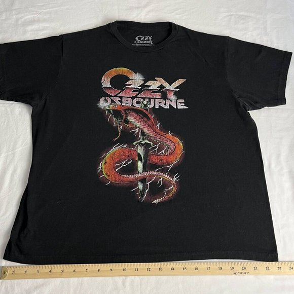 Vintage Ozzy Osbourne T-Shirt Men's Size L Black Crew Neck Snake Graphic Cotton - Picture 5 of 5